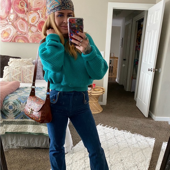 Vintage Puritan Wool Blend Crop Teal Sweater - Picture 9 of 11